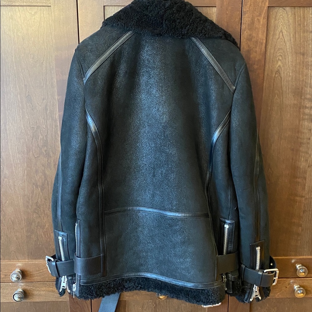 Women’s All Saints black Shearling Leather Hawley Moto Jacket - Picture 9 of 11